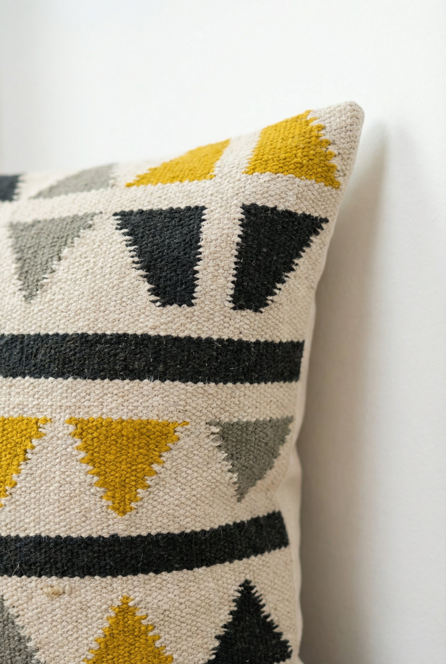 Off White & Black Geometric Cotton Square Cushion Cover