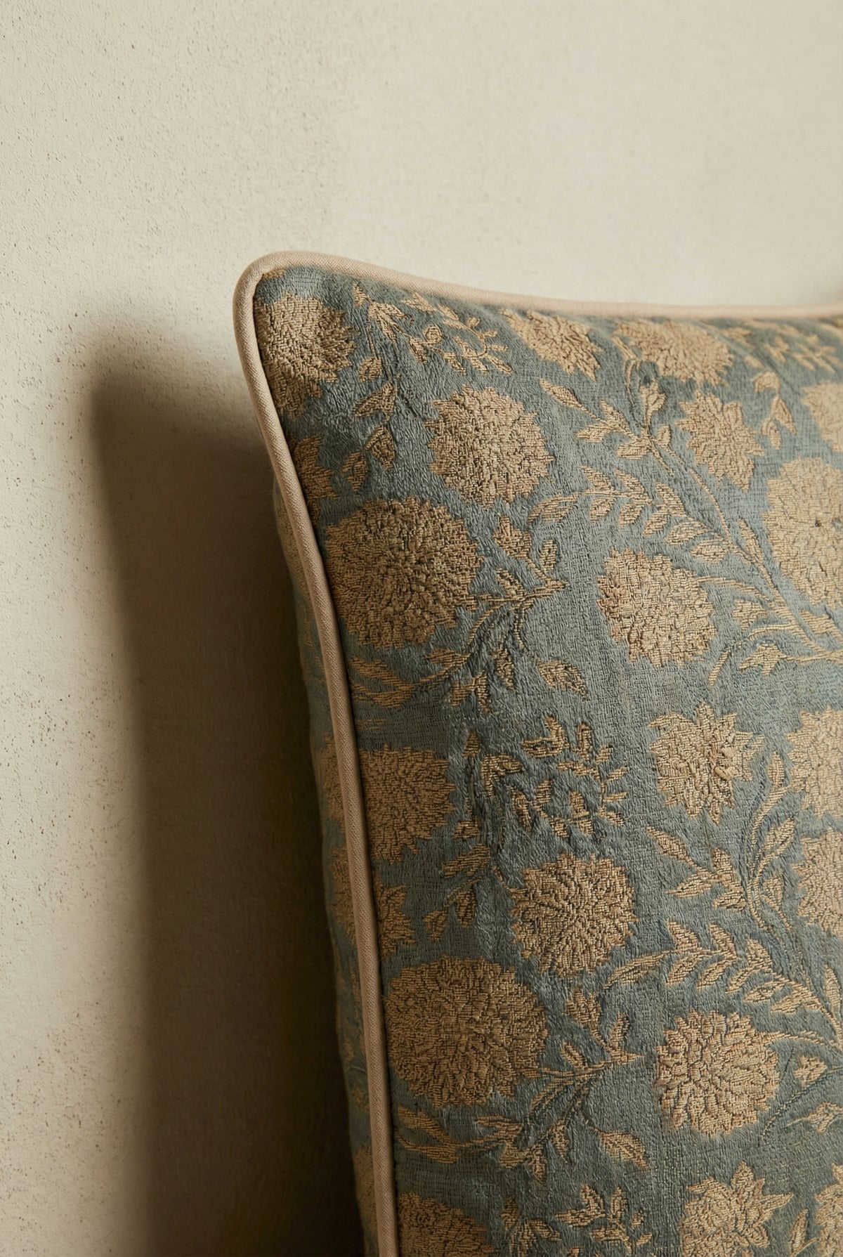 Grey Floral Textured Cotton Square Cushion Cover For Home Decor