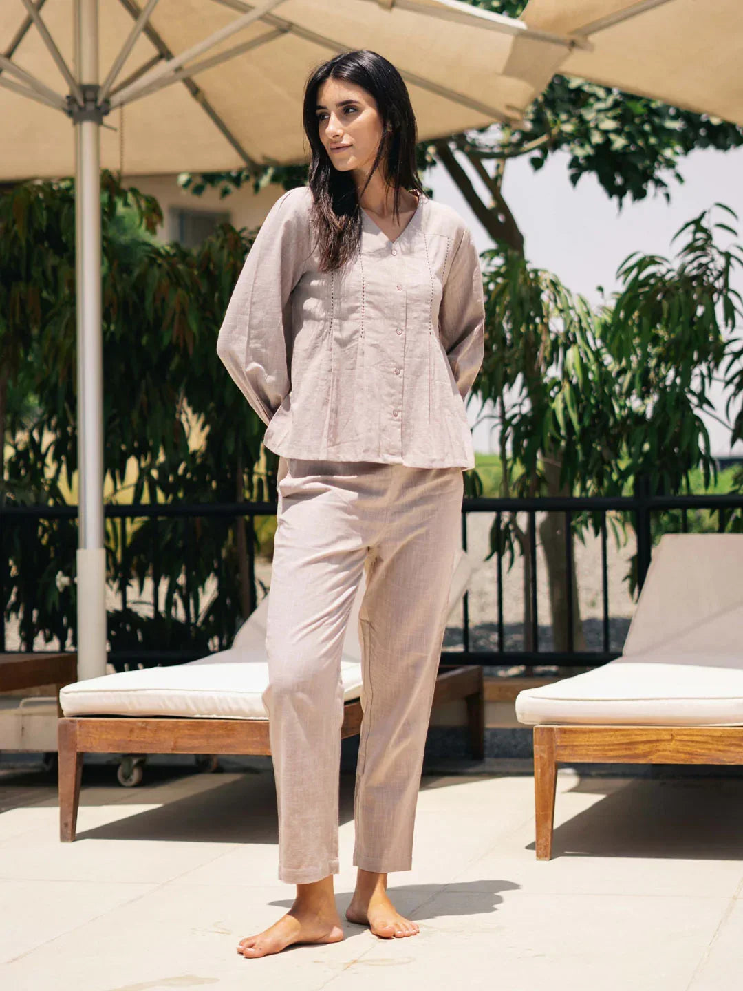 Brown solid cotton loungewear set - SanskrutiHomes