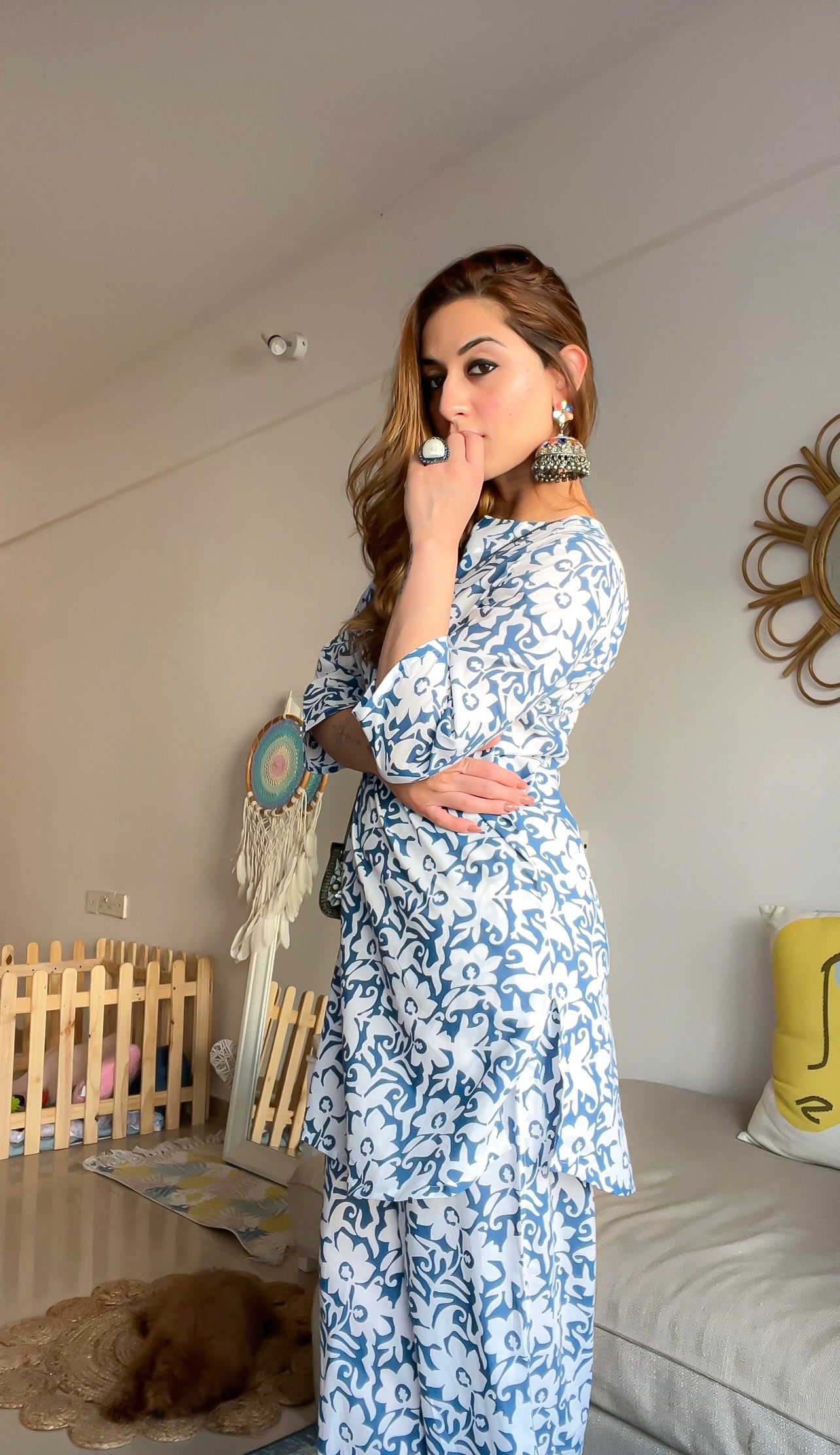 Blue & White Printed Loungewear Set