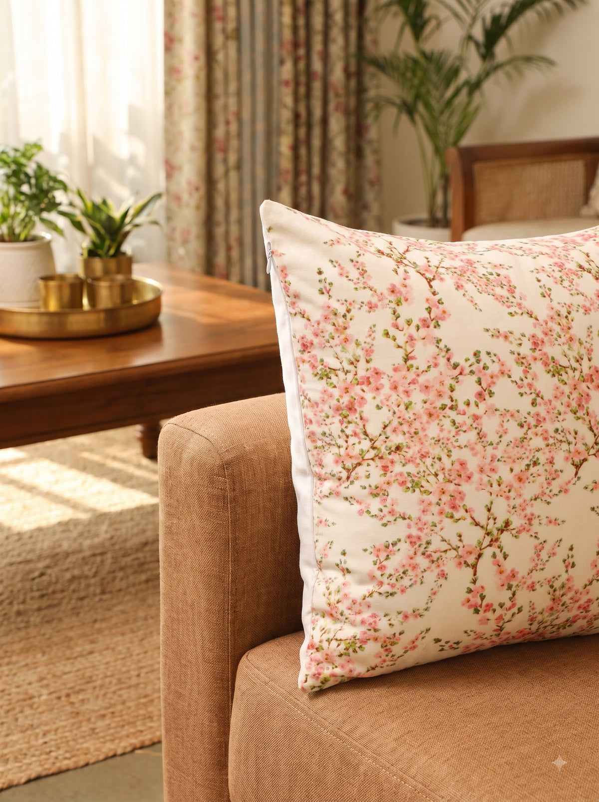 Pink Floral Textured Velvet Square Elegant & Luxurious Cushion Cover