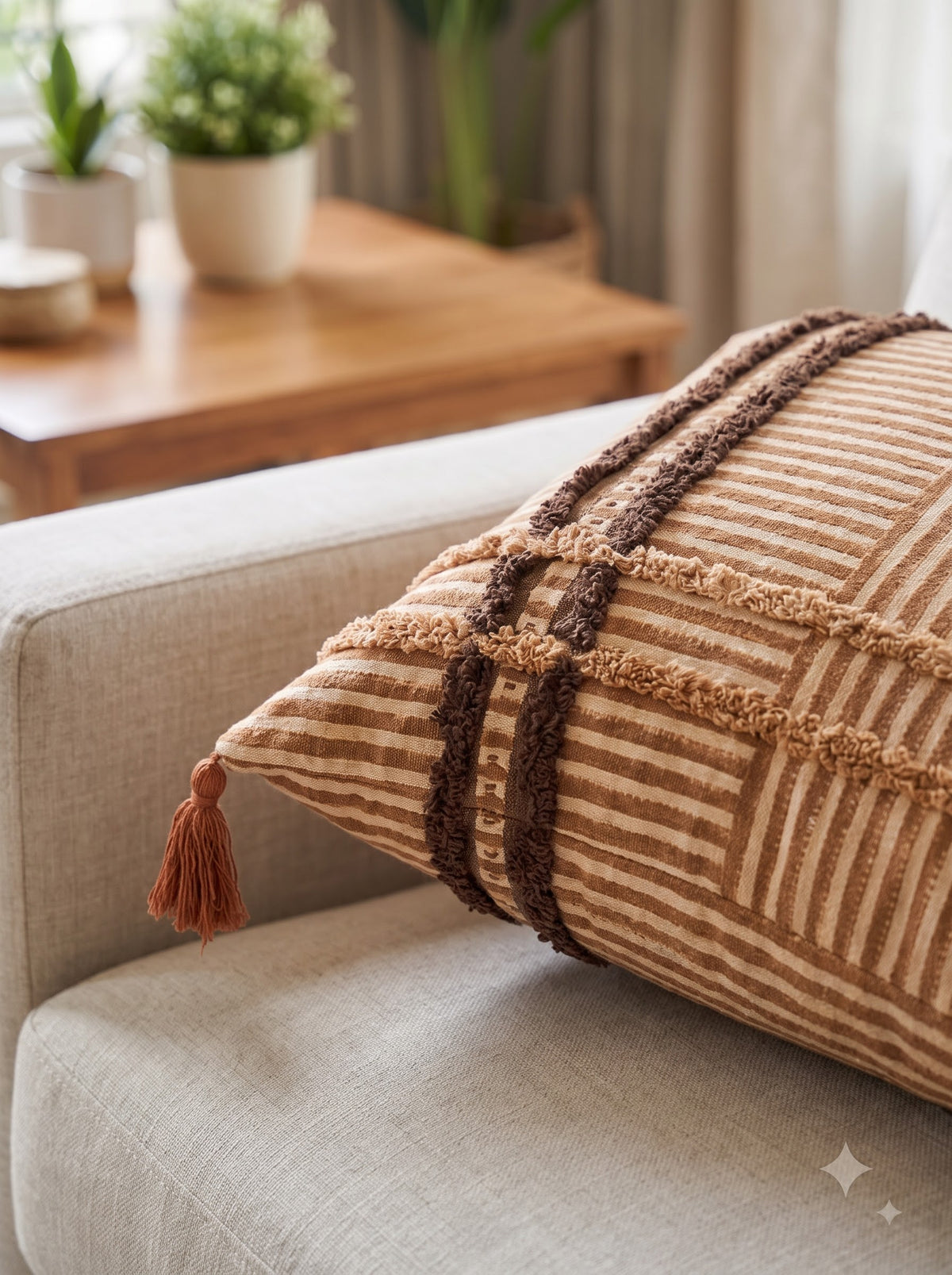 Brown Striped Textured Cotton Square Cushion Cover For Warm & Stylish Home Decor