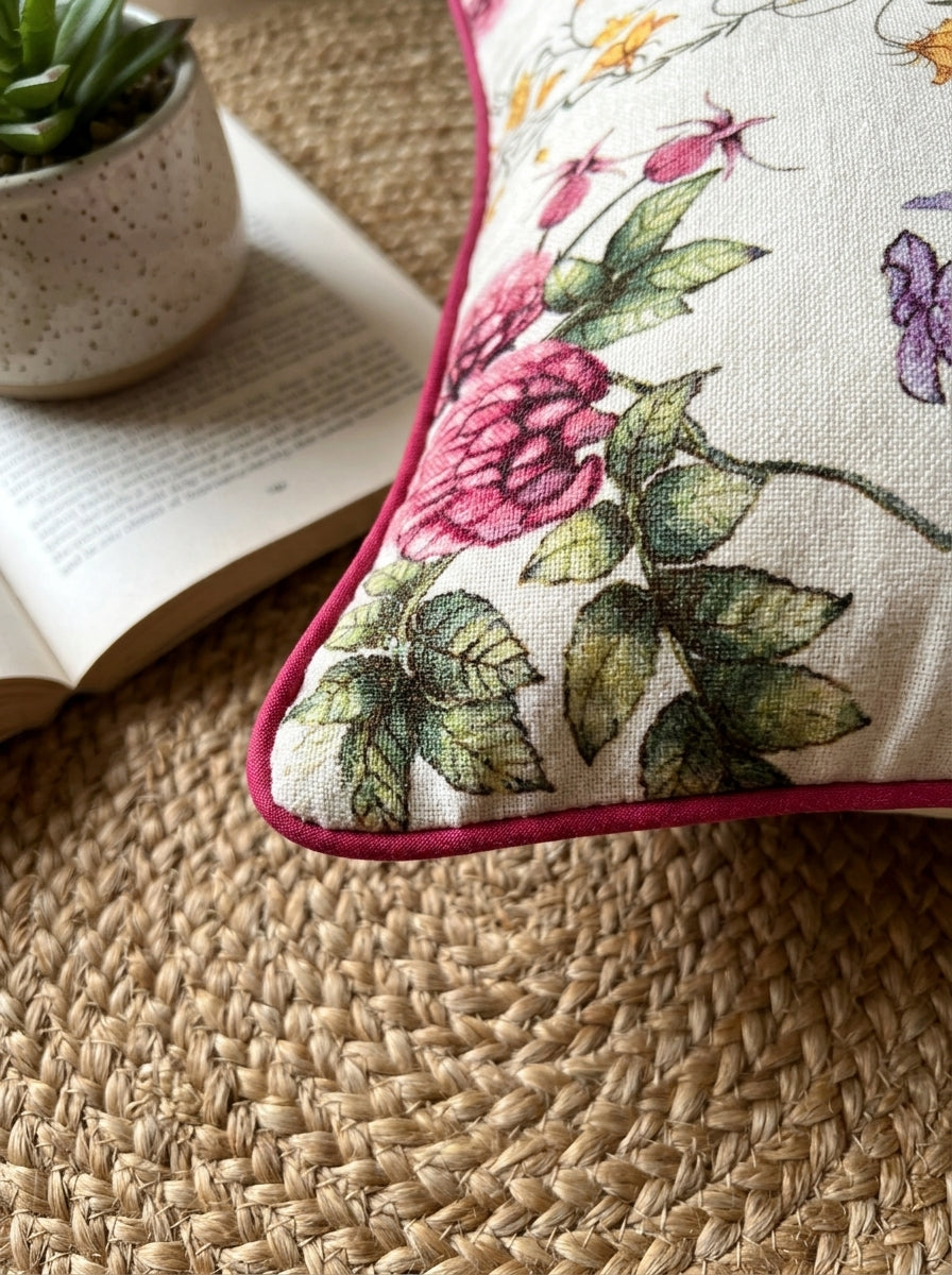 White Velvet Rectangular Floral Printed Cushion Cover