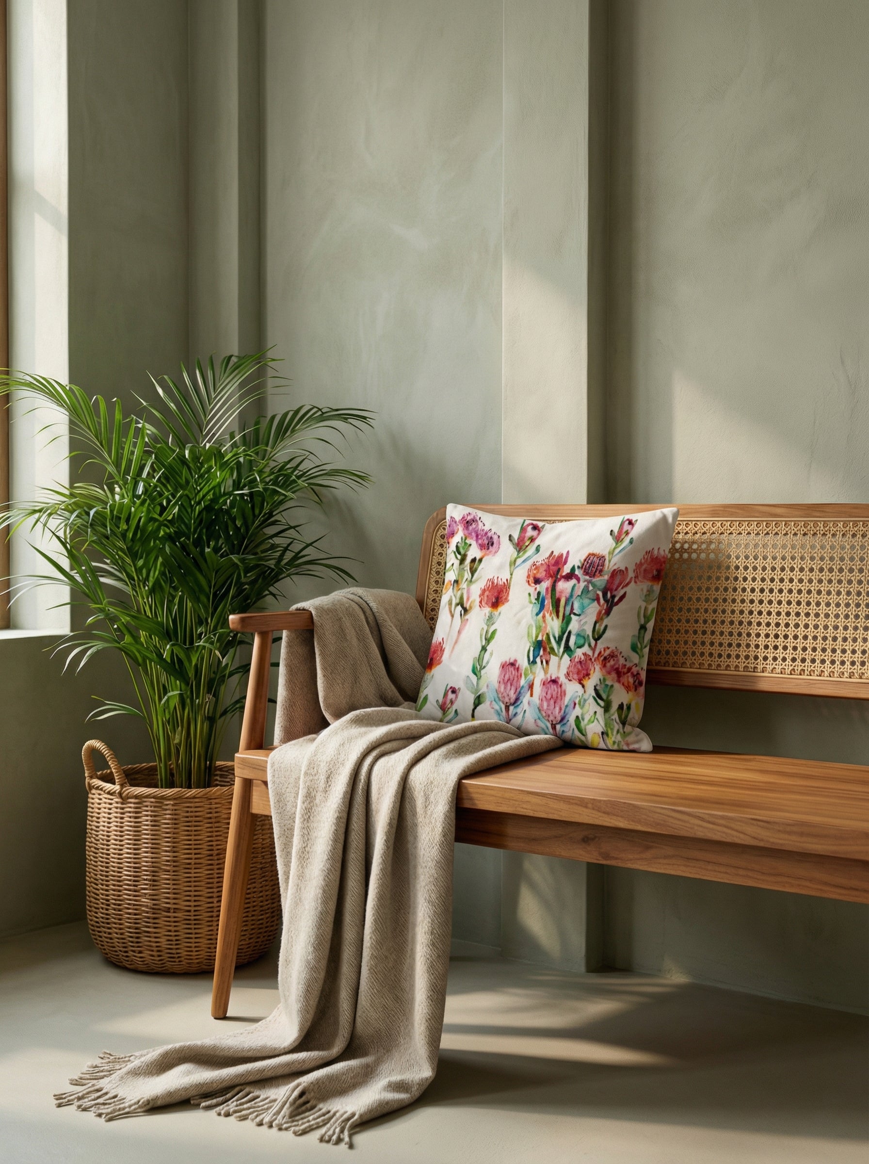 White Floral Print Squared Velvet Durable Cushion Cover