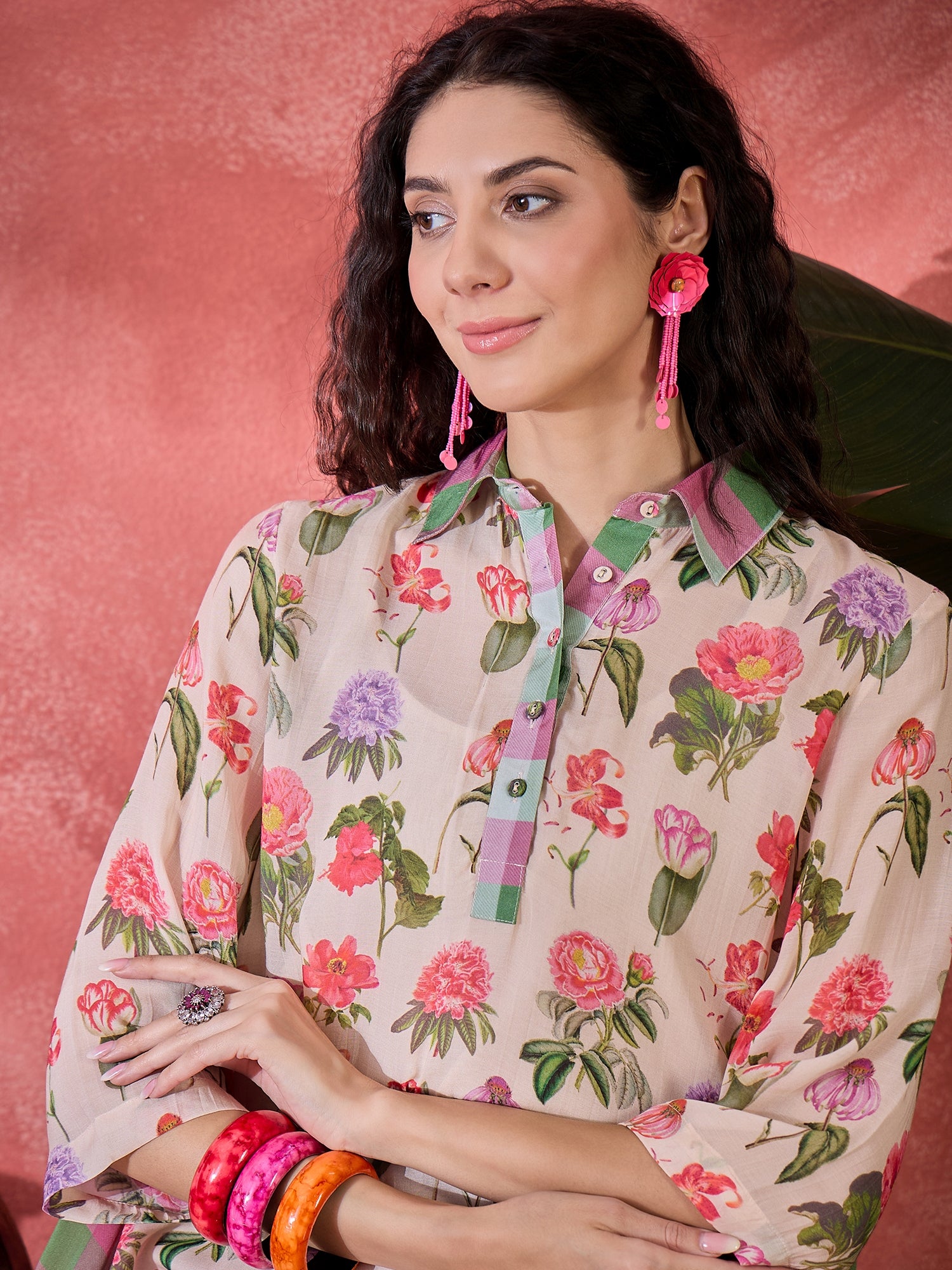 Pink Floral Printed Cotton Dress for Women