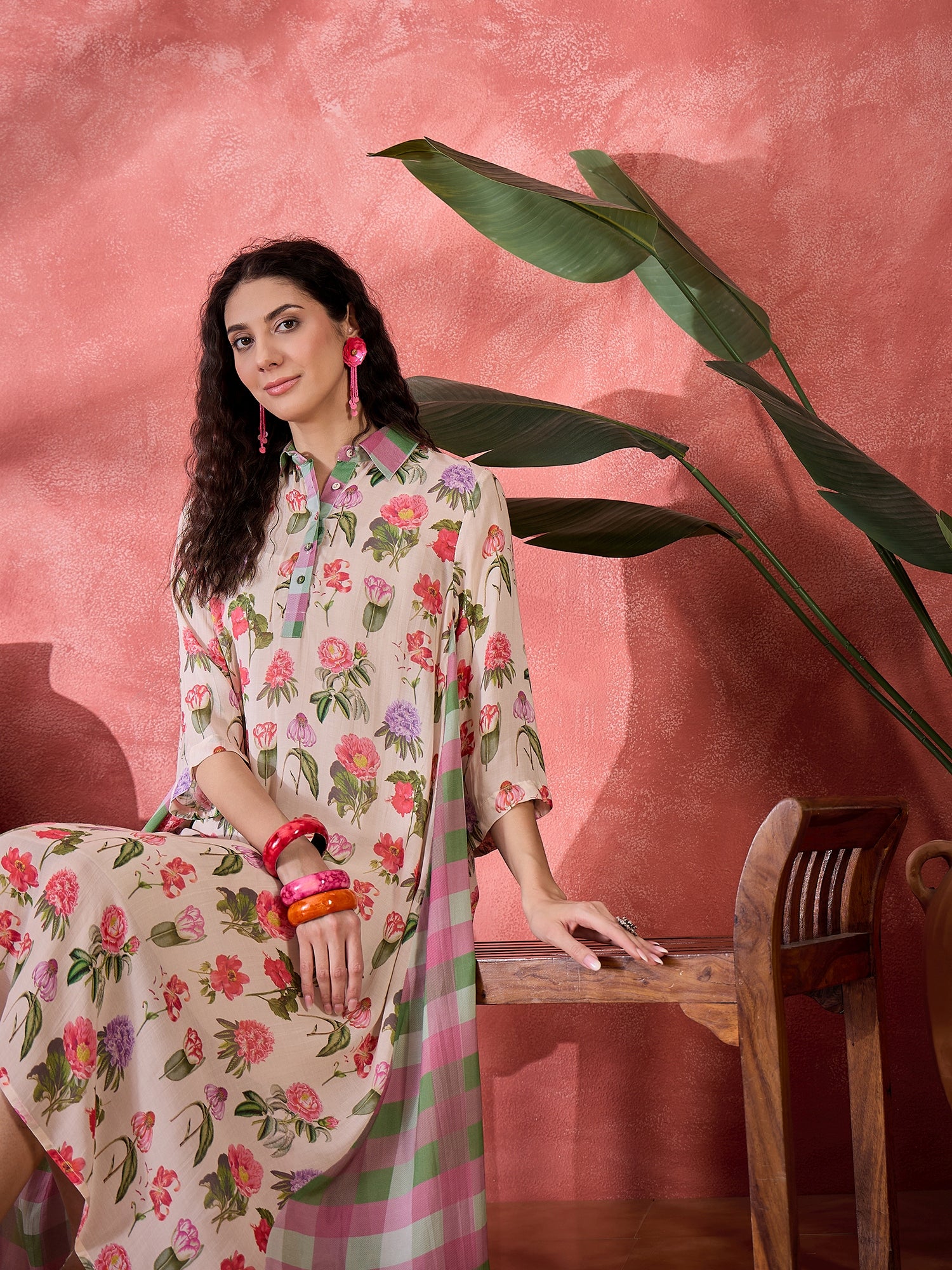 Pink Floral Printed Cotton Dress for Women