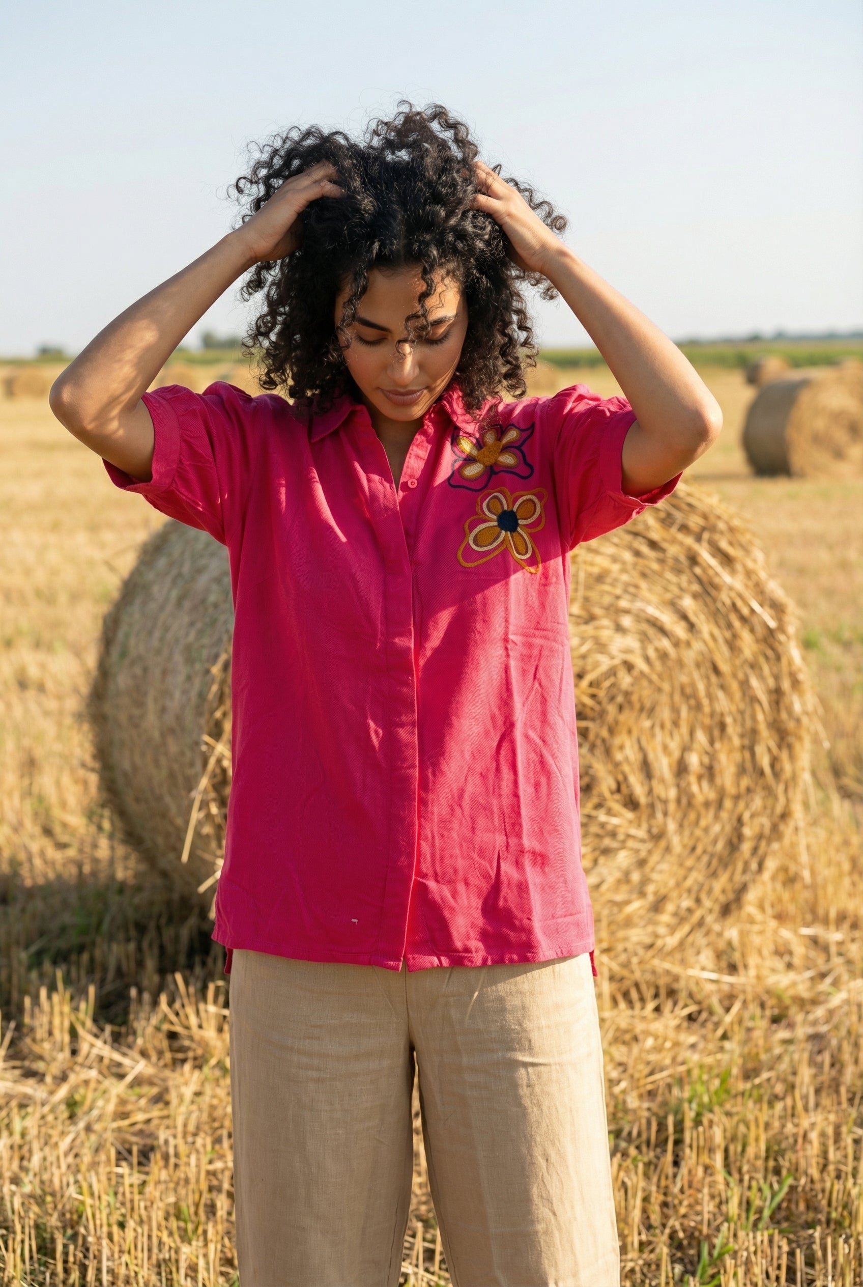 Pink Solid Shirt Collar Short Sleeve Co-ord Set for Women