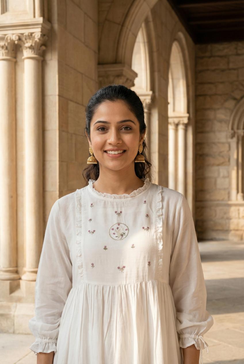 White Round Neck Floral Embroidered Kurta Set For Women