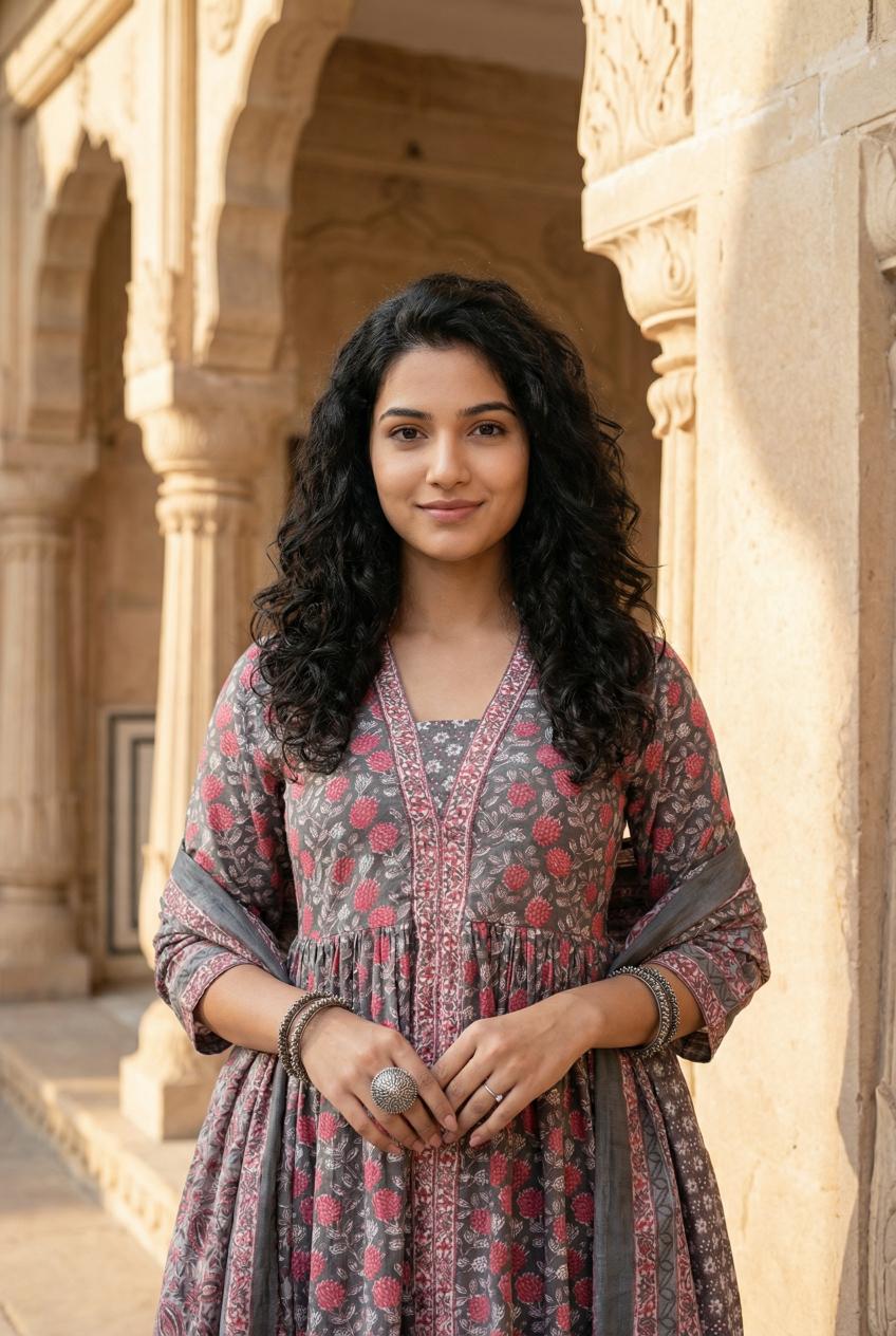 Green Floral Printed Pure Cotton A-Line Kurta With Trousers & Dupatta