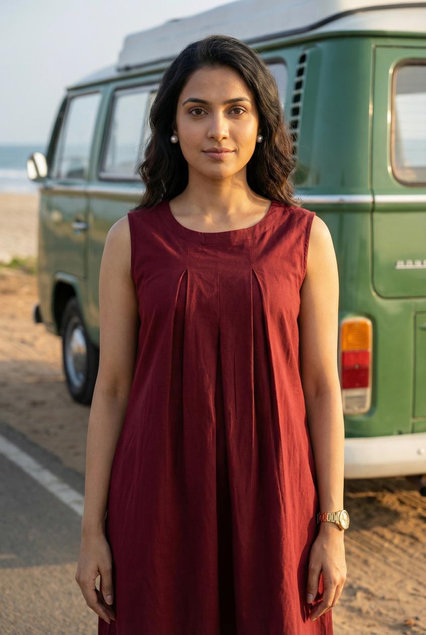 Maroon Round Neck Pure Cotton A-Line Kurta Set For Women