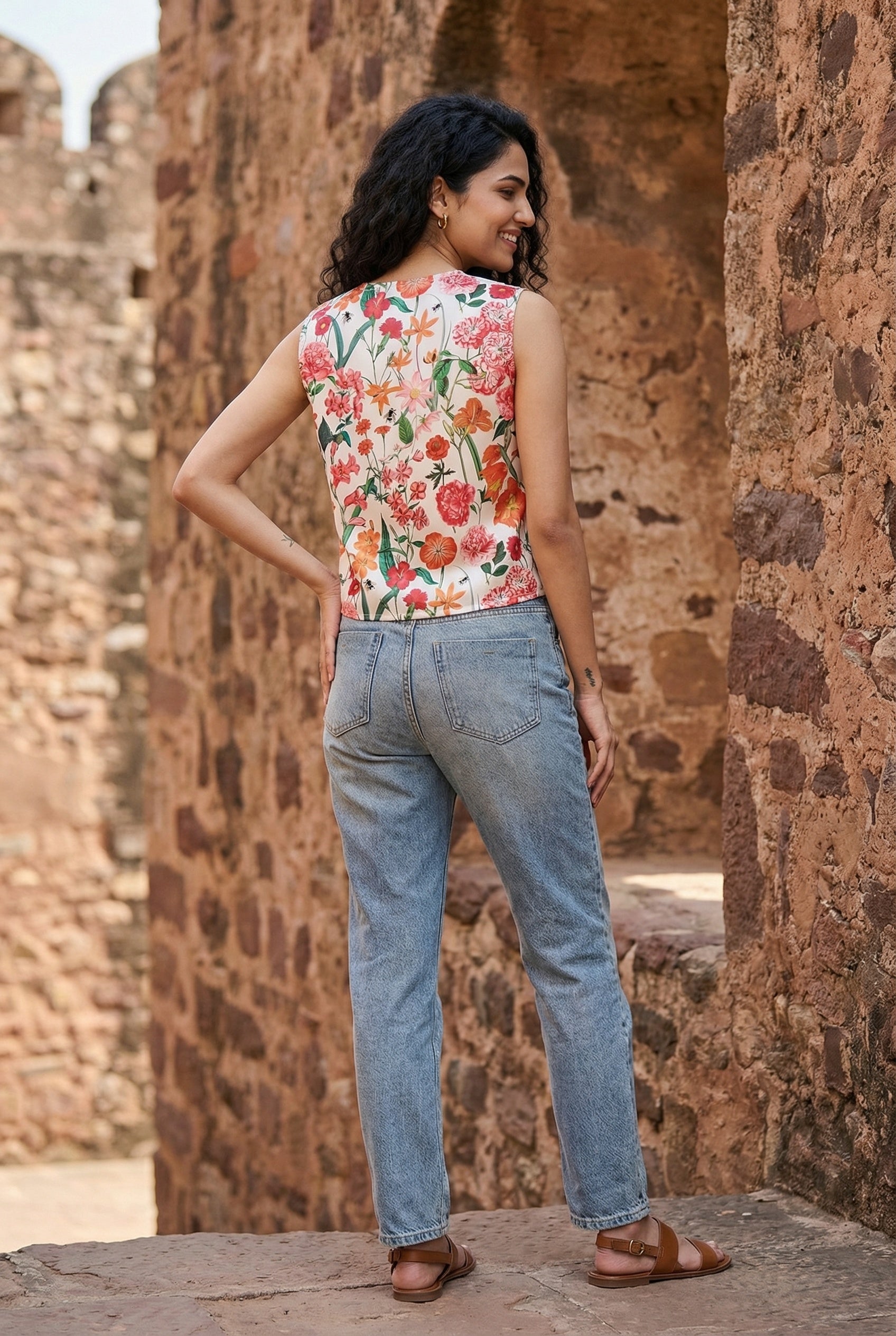 White Floral Printed Wrap Top For Women