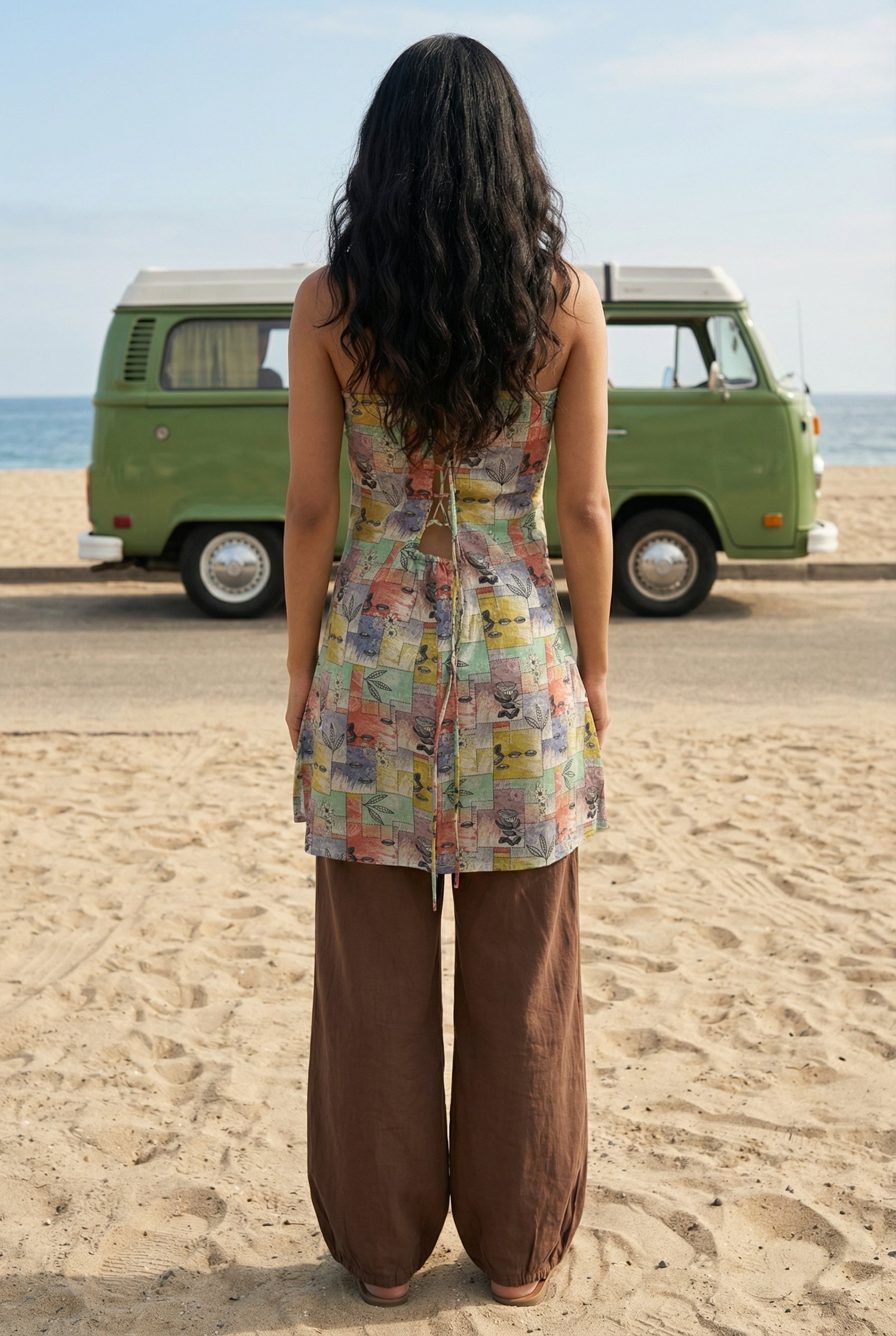 Multicolor Abstract Print Halter Neck Cotton Top for Women