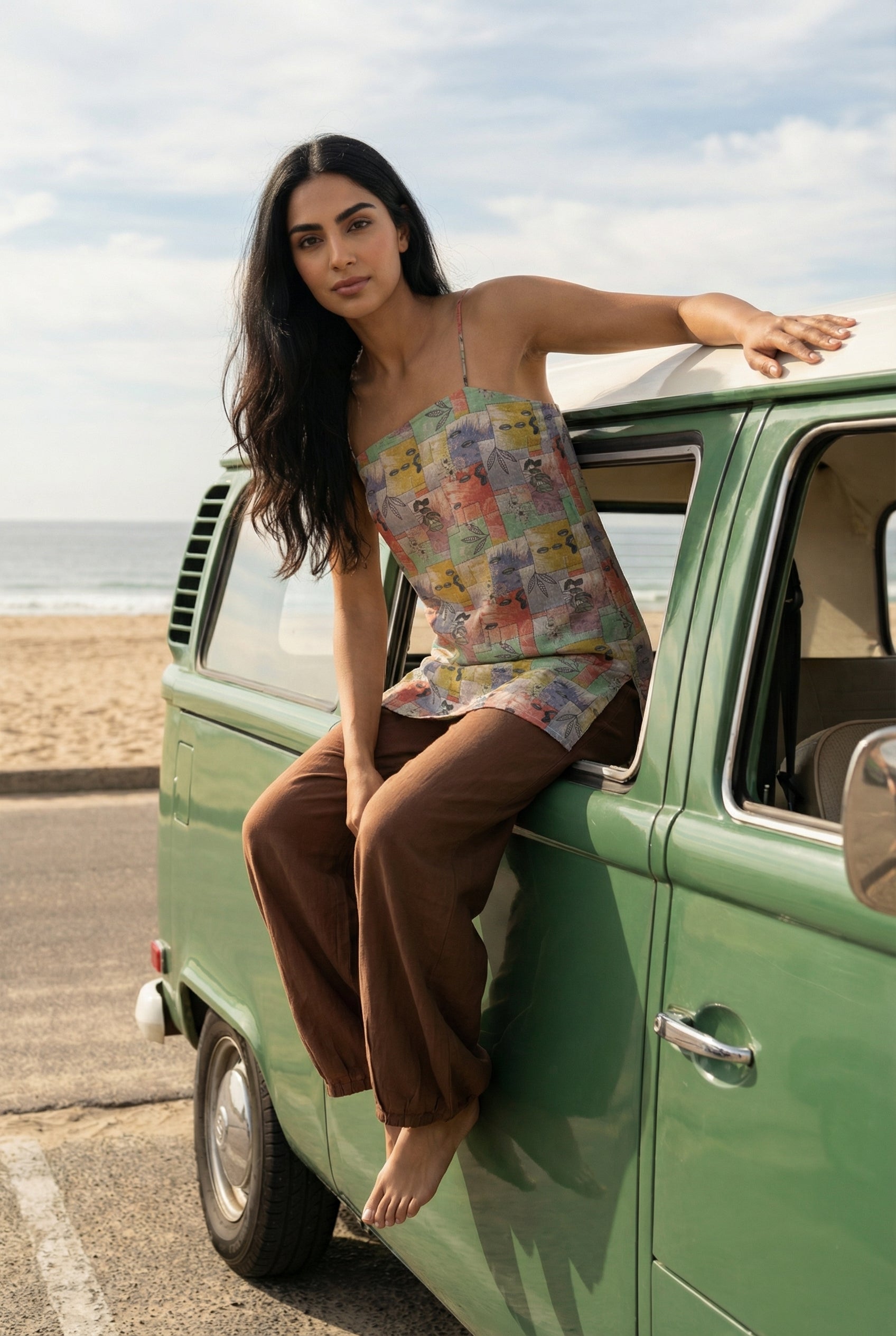 Multicolor Abstract Print Halter Neck Cotton Top for Women