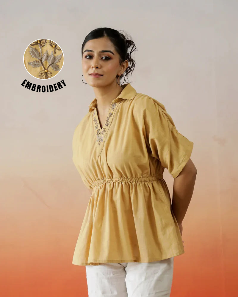 Solid Cotton Embroidered Top