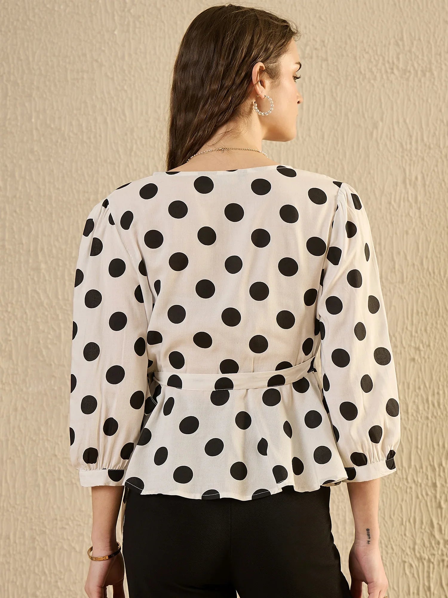 White Polka Dot Pribted Top - SanskrutiHomes