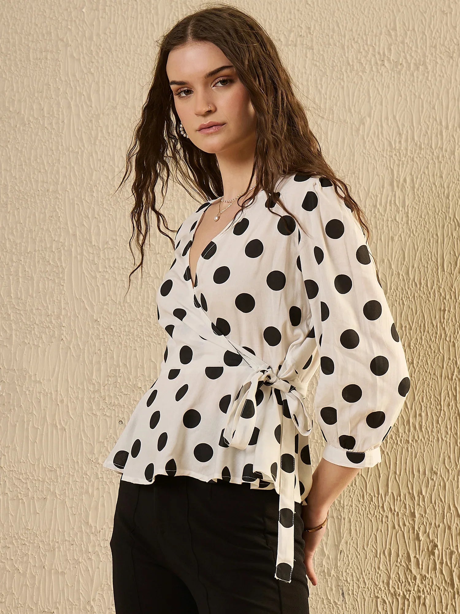 White Polka Dot Pribted Top - SanskrutiHomes