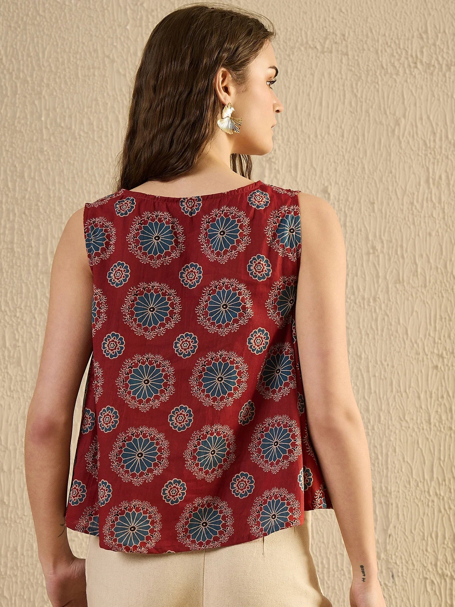 Red Ethnic Printed Top - SanskrutiHomes
