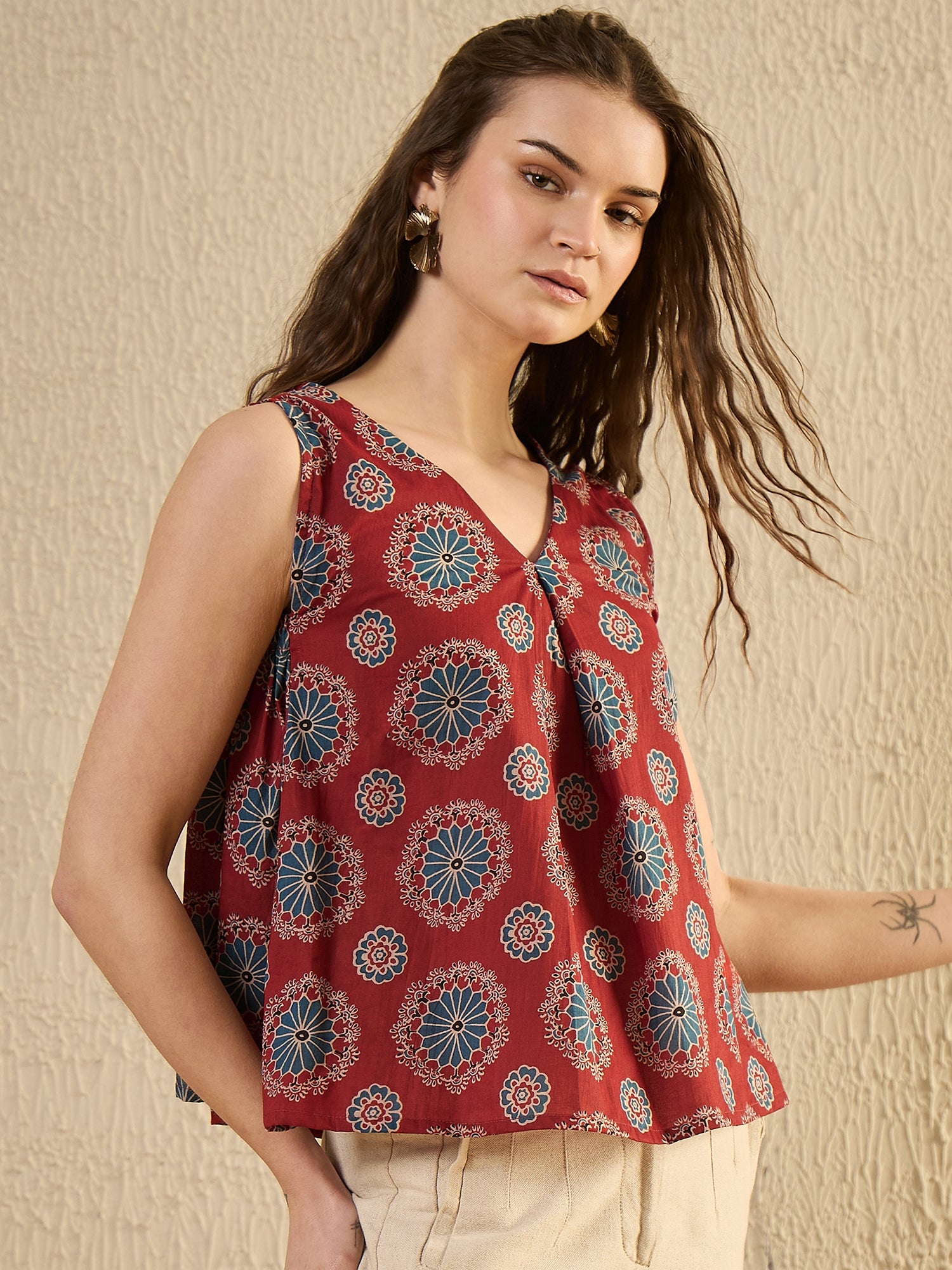 Red Ethnic Printed Top