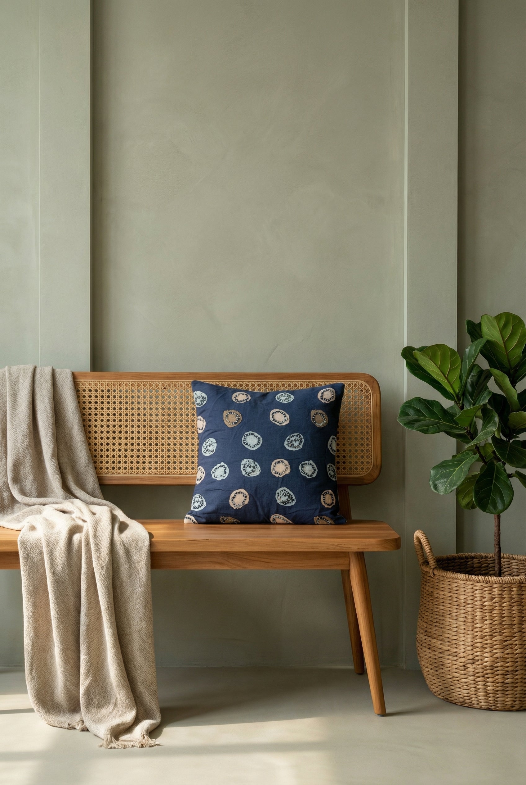 Navy Blue Polka Dot Squared Cotton Cushion Cover With Elegant Design