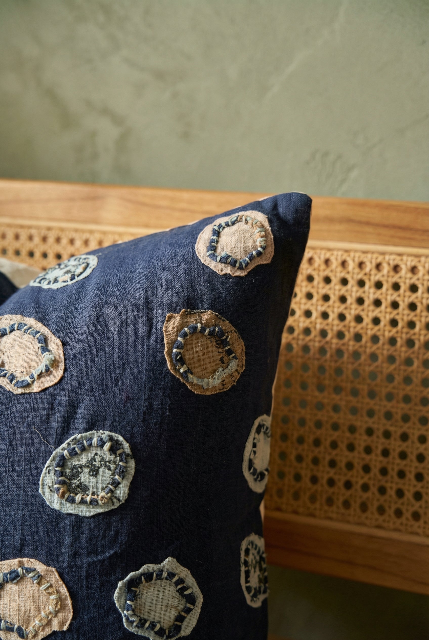 Navy Blue Polka Dot Squared Cotton Cushion Cover With Elegant Design