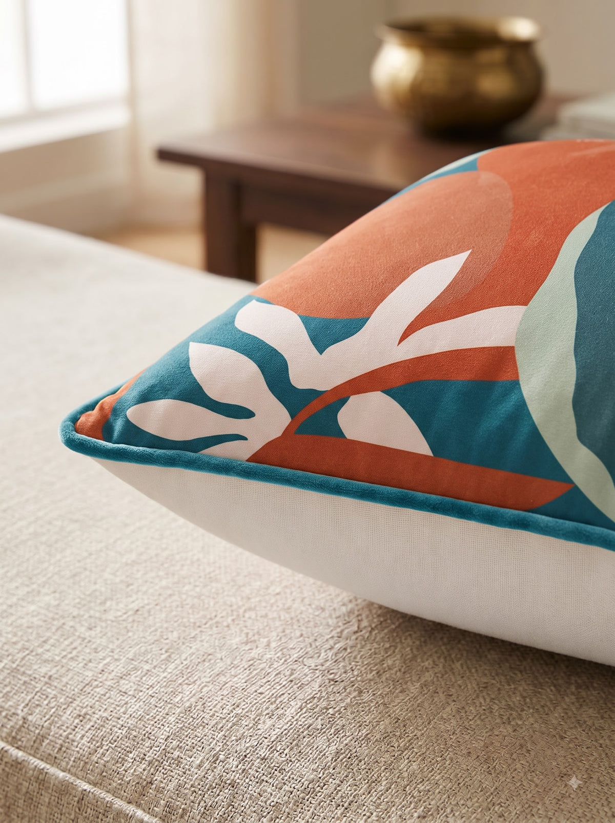 Blue Floral Textured Velvet Square Cushion Cover for Elegant Home Decor