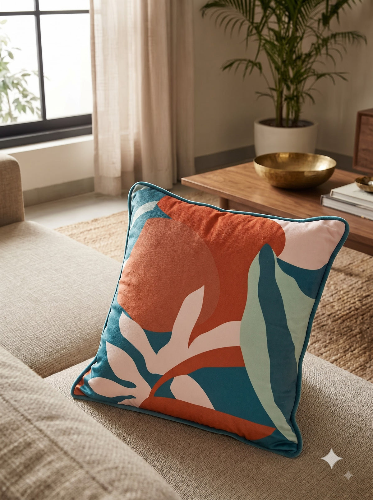 Blue Floral Textured Velvet Square Cushion Cover for Elegant Home Decor