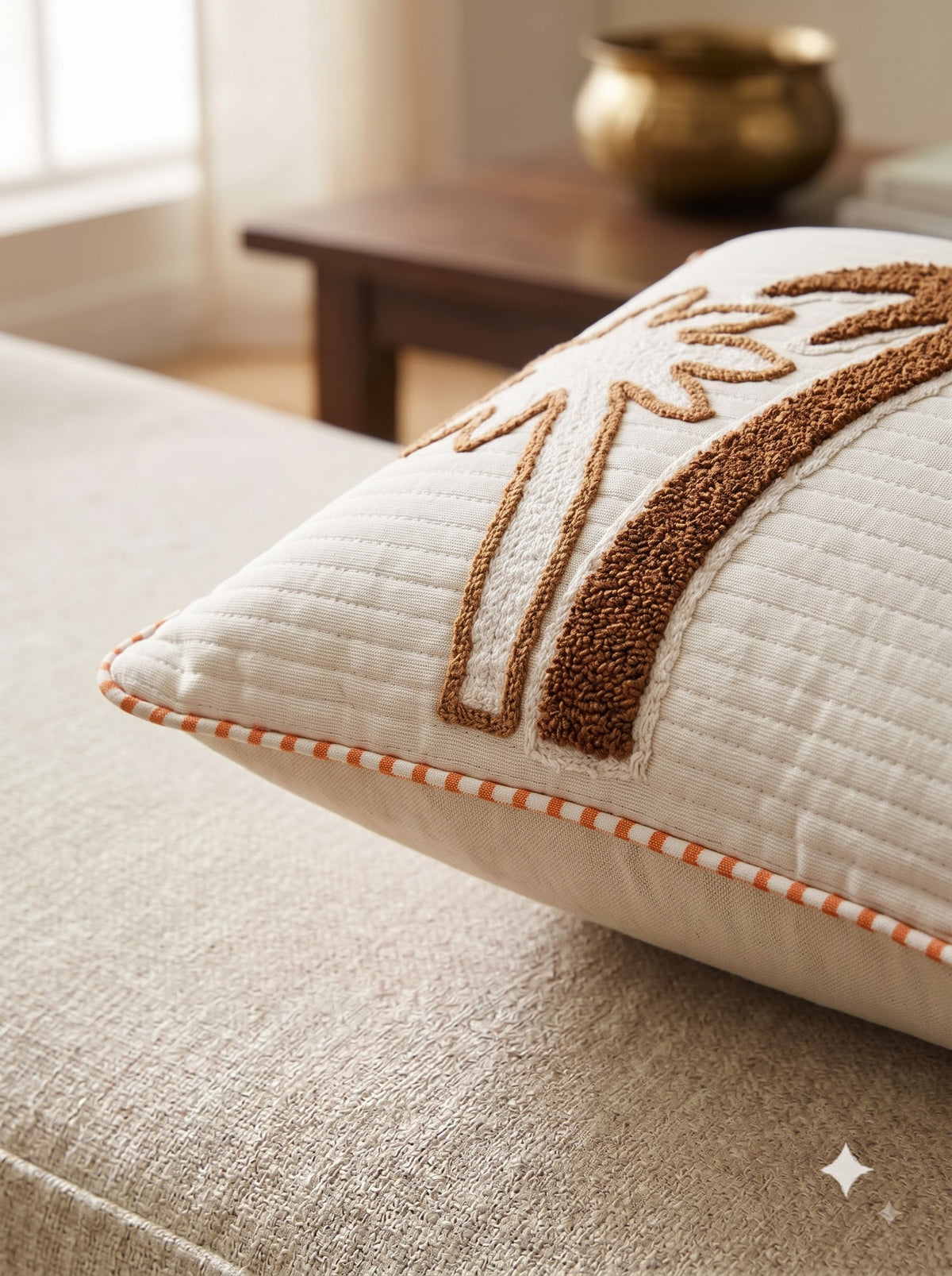 White Embroidered Textured Cotton Square Cushion Cover For Home Decor