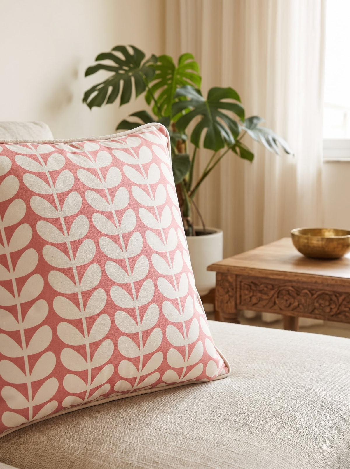 White Leaf Textured Velvet Square Home Decor Cushion Cover