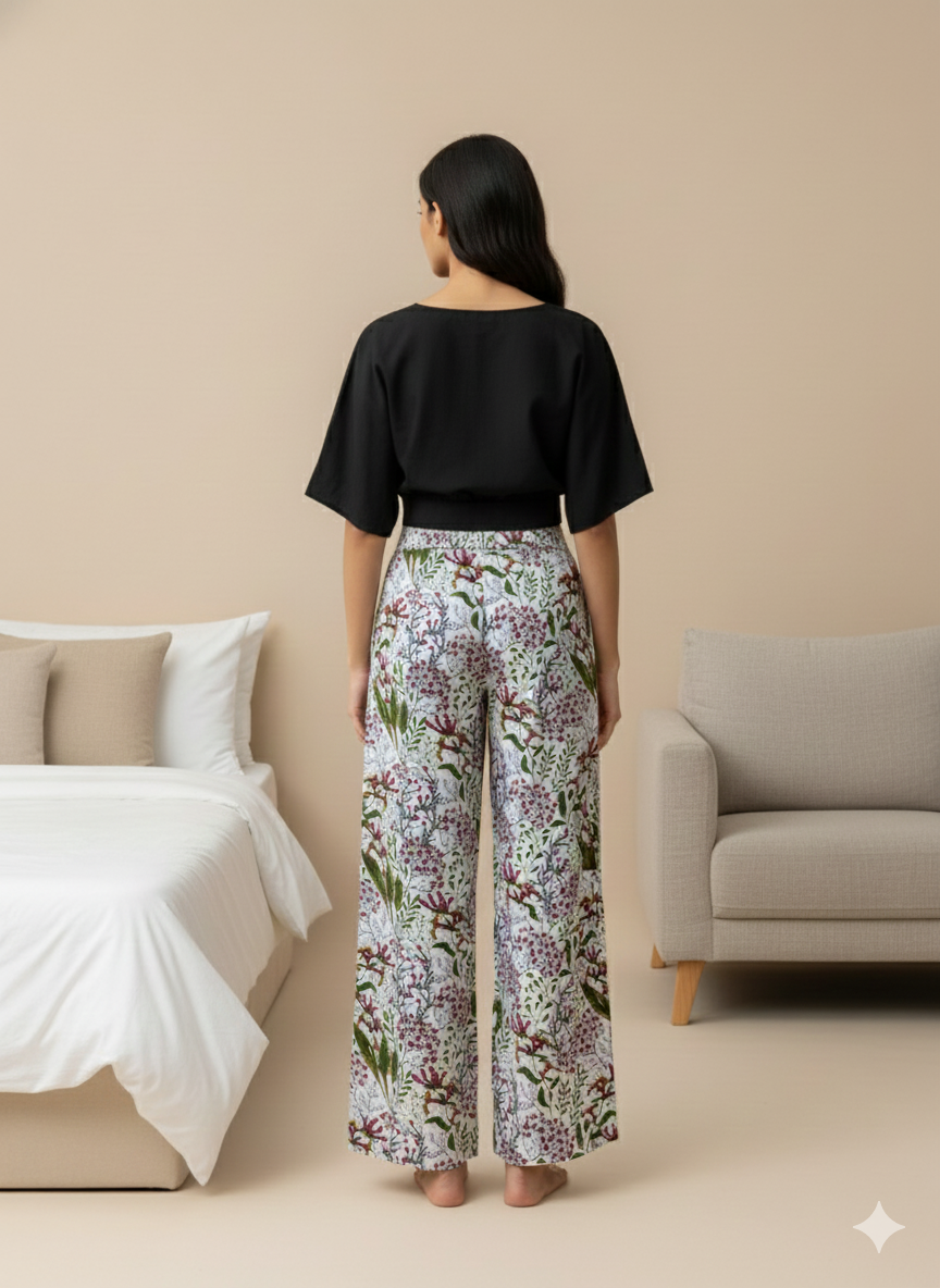 Black Solid V-Neck Pure Cotton Night Suit Set for Women