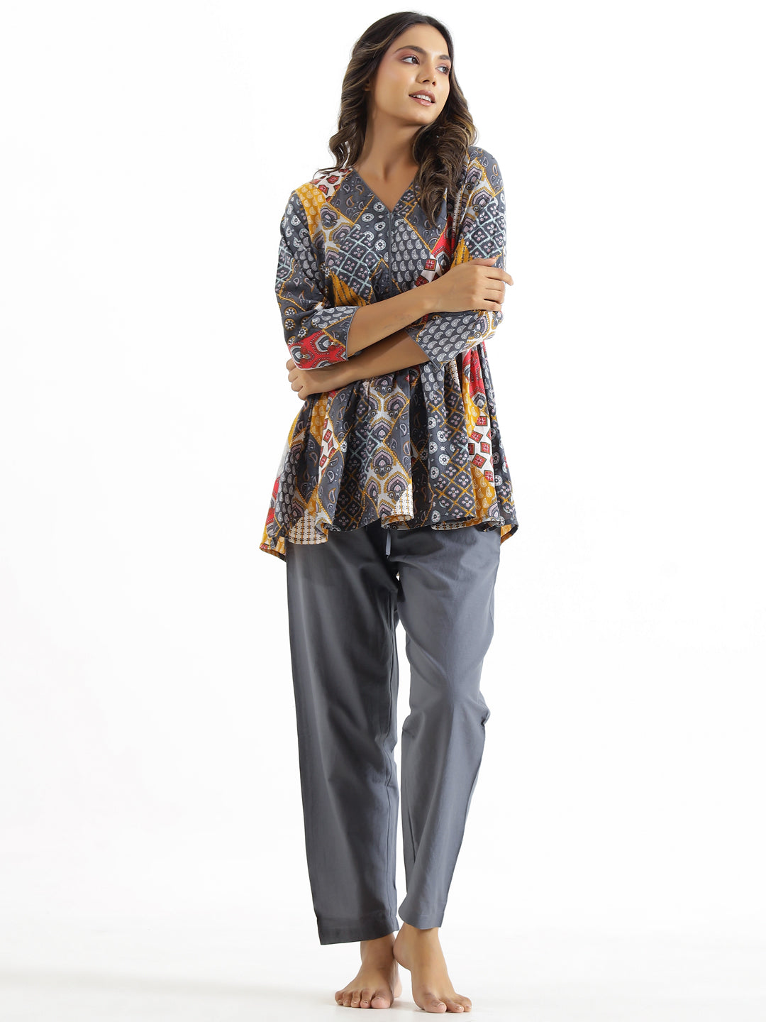 Grey Printed Cotton Co-Ord Set
