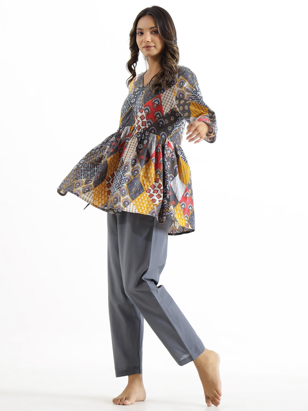 Grey Printed Cotton Co-Ord Set