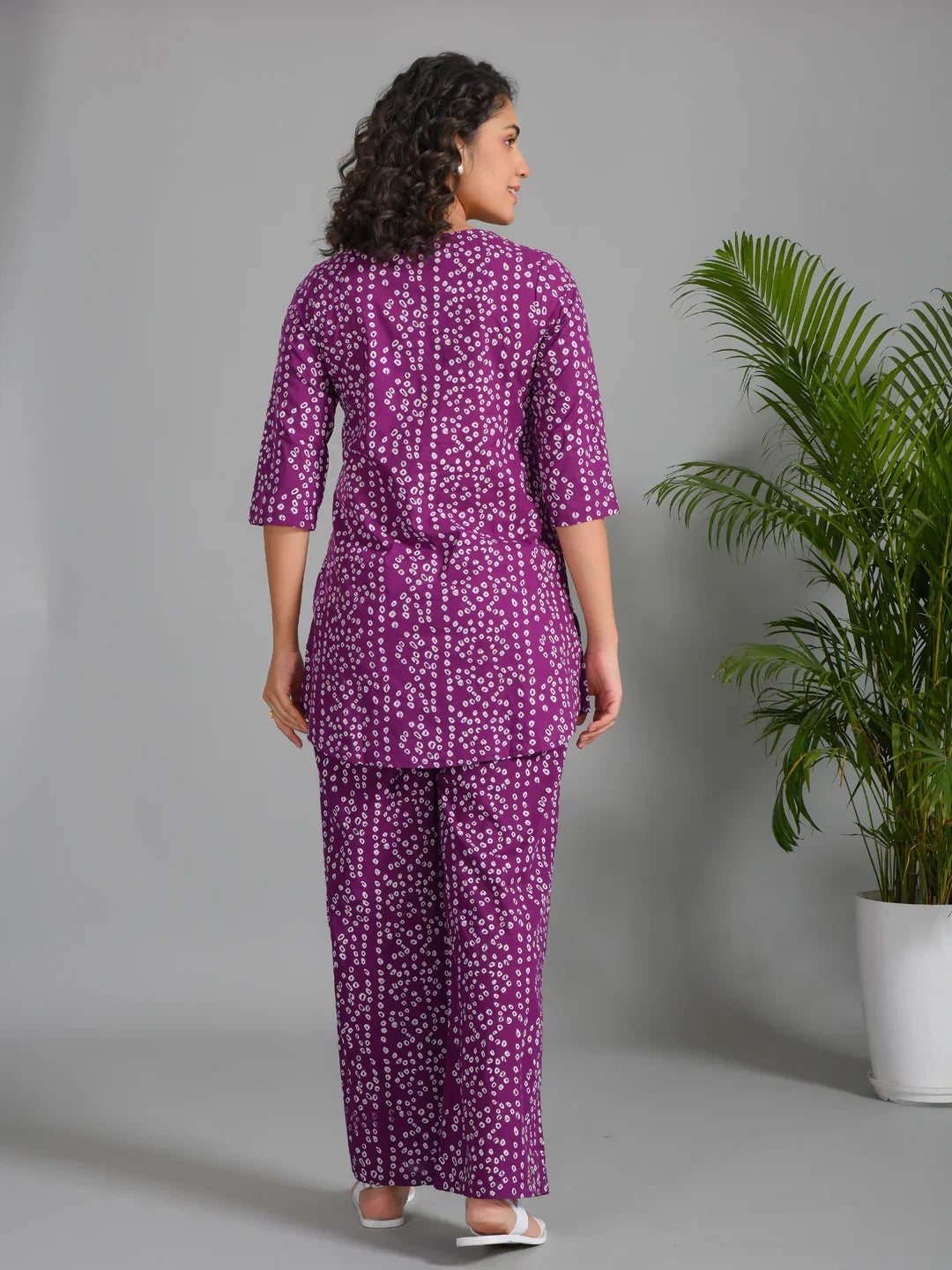 Women Striped Printed Purple Night Loungewear Set - SanskrutiHomes