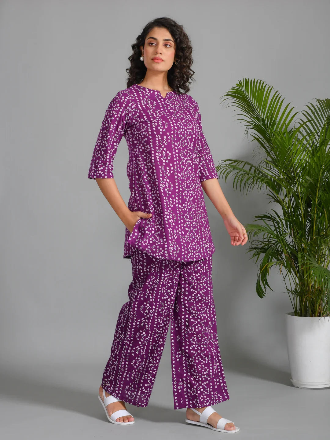 Women Striped Printed Purple Night Loungewear Set - SanskrutiHomes