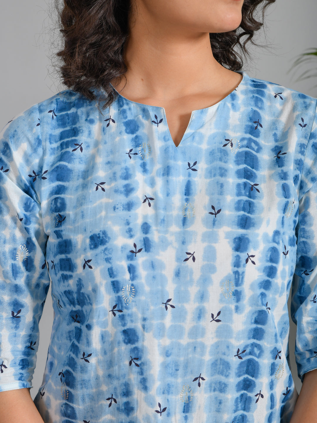 Blue Printed Round Neck Cotton Night Suit