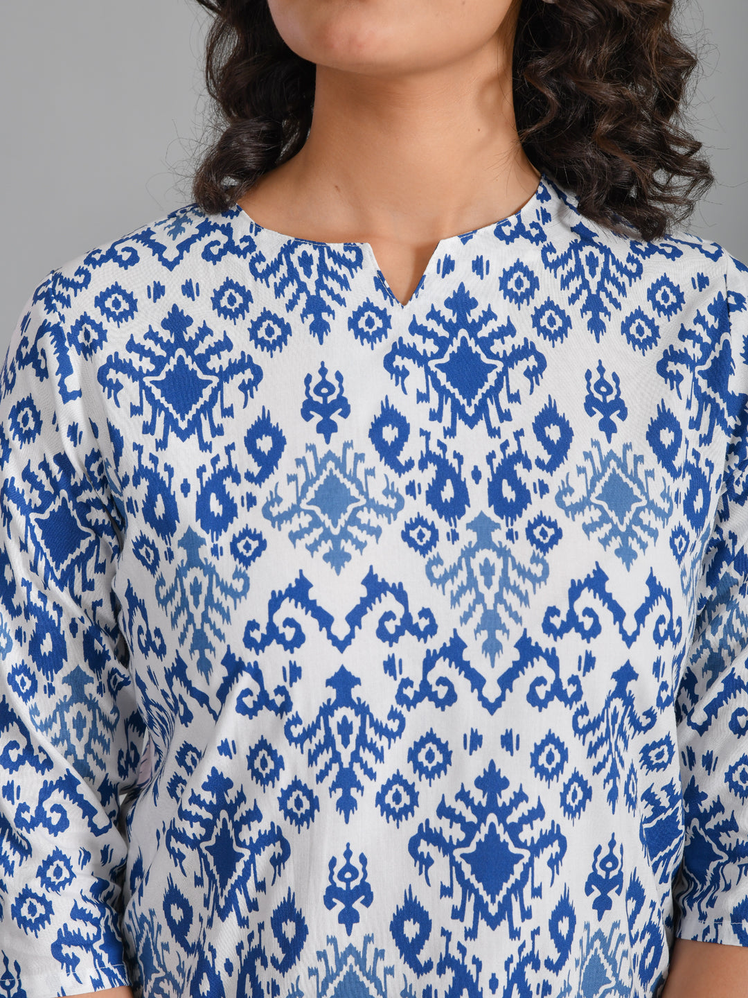 Navy Blue Viscose Rayon Printed Round Neck night suit for women