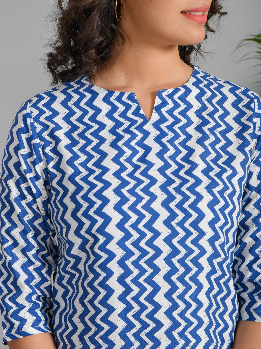 Navy Blue Viscose Rayon Printed Round Neck Night Suit Set - SanskrutiHomes