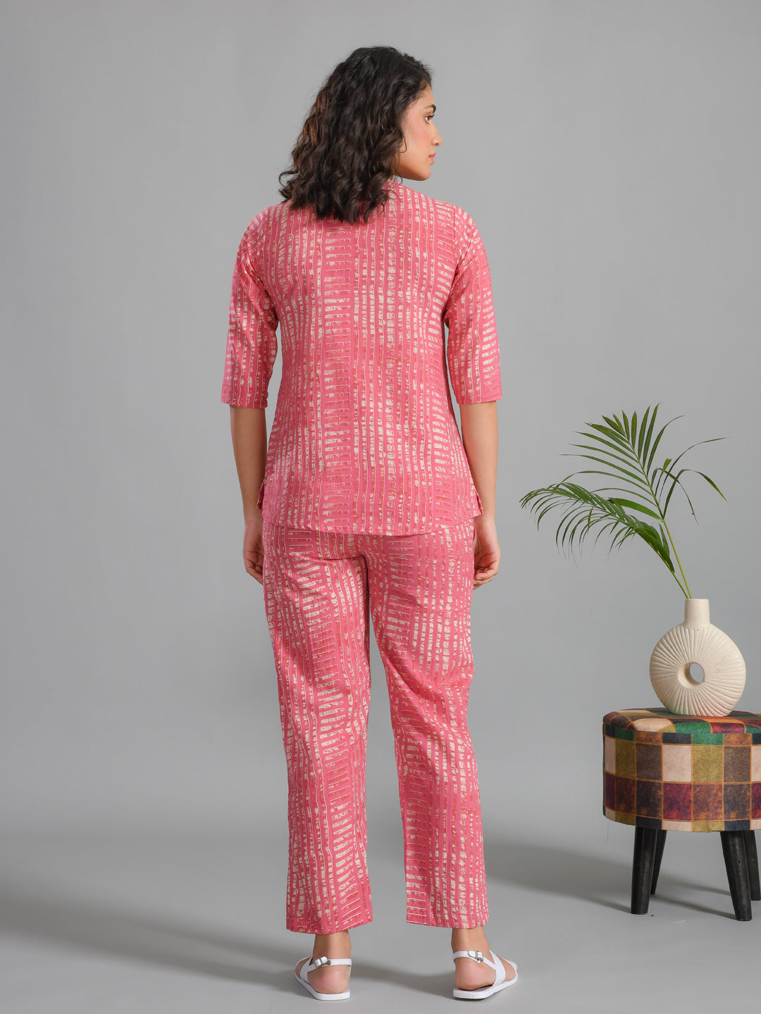 Pink Stripes Printed Cotton Night Suit