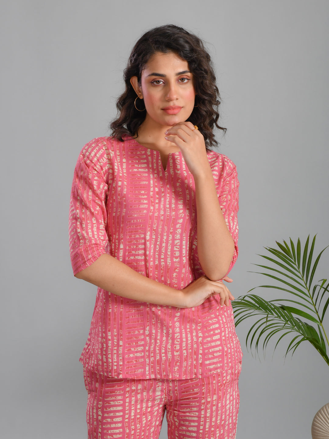 Pink Stripes Printed Cotton Night Suit