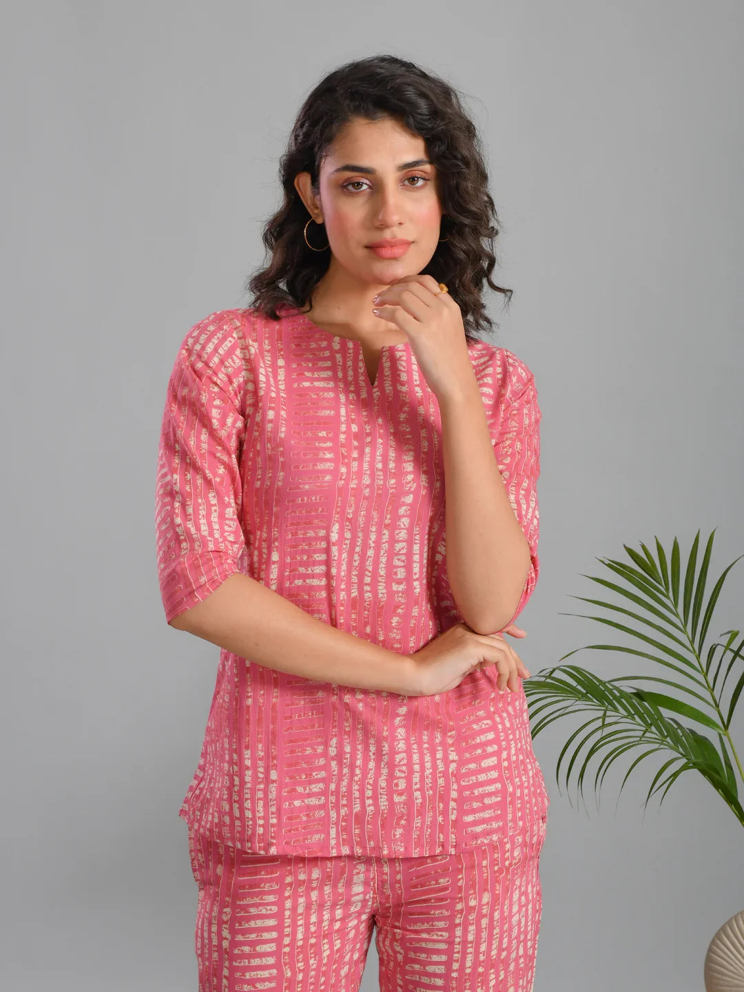 Pink Stripes Printed Cotton Night Suit - SanskrutiHomes
