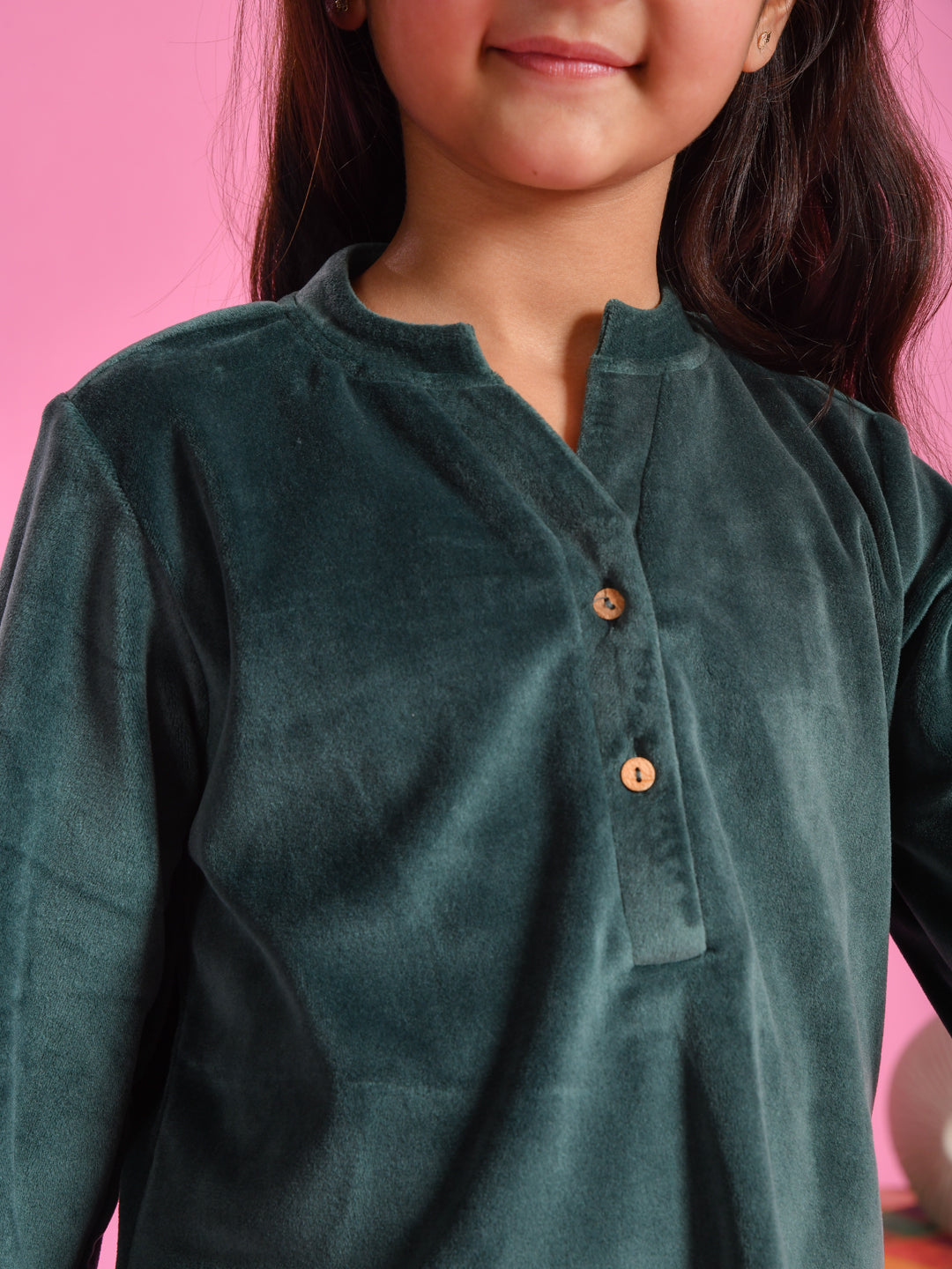 Green Velvet Round Neck Night Suit