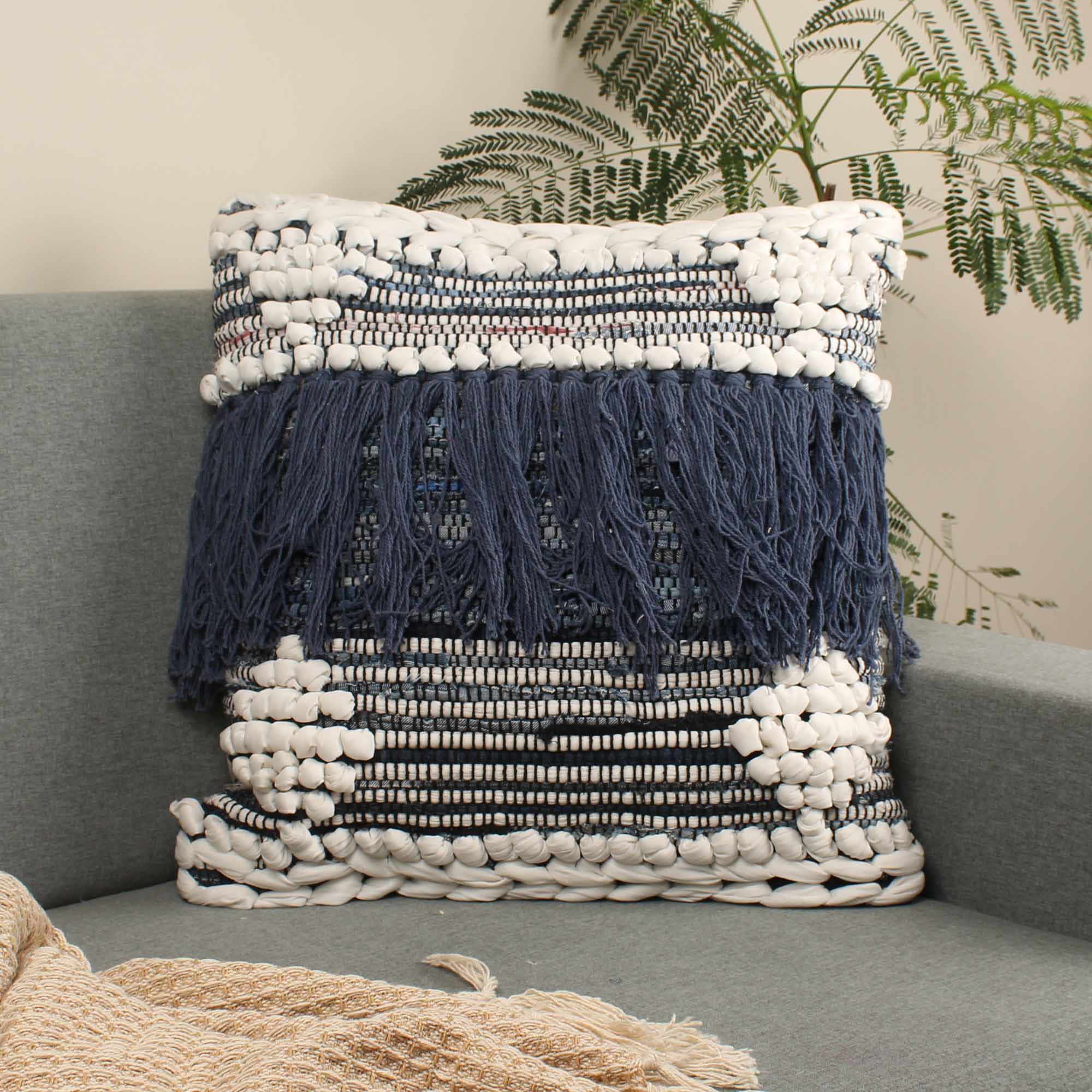 Hand-Made Cotton Blue Cushion Cover