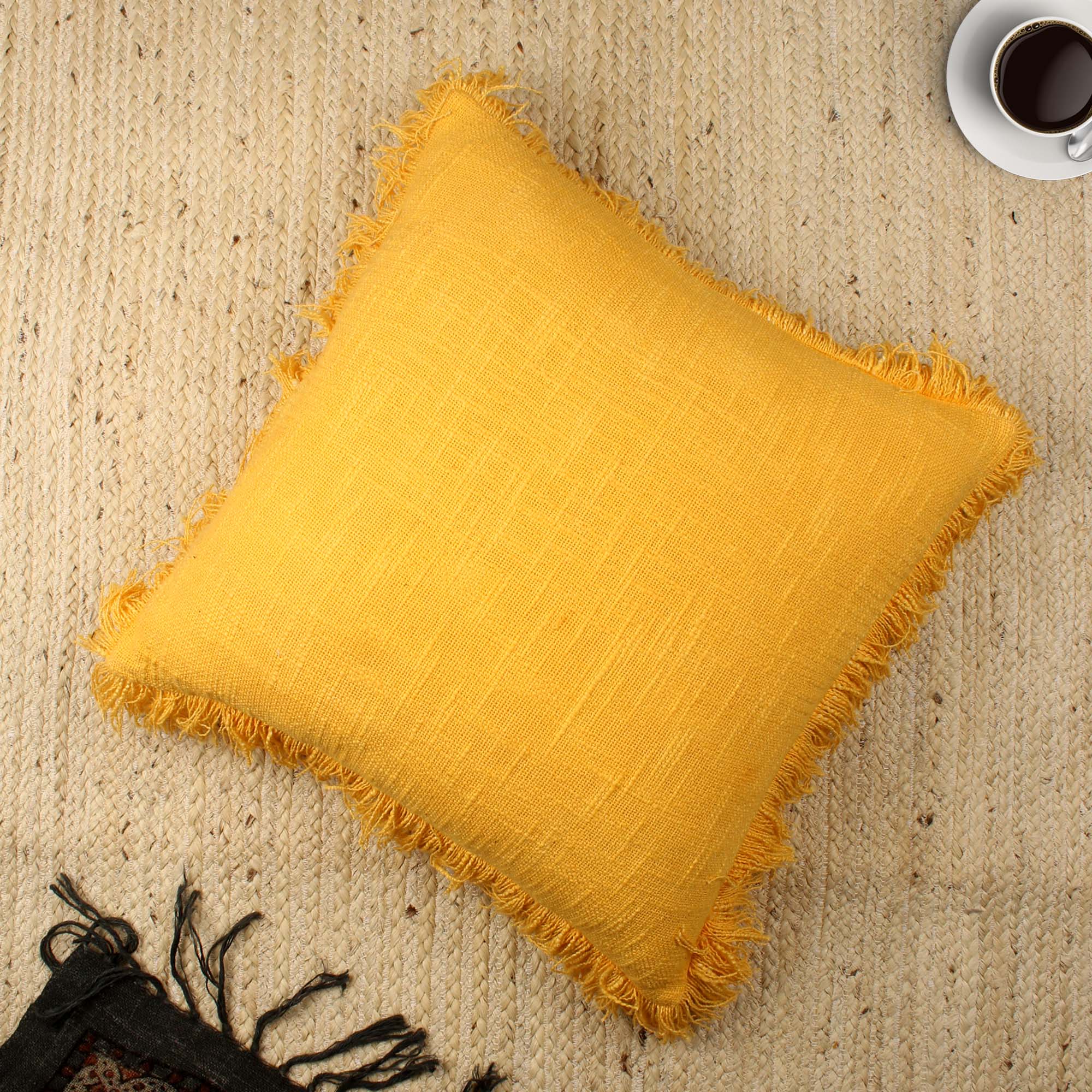 Yellow Ruffles Hand-Made Pure Cotton Cushion Cover