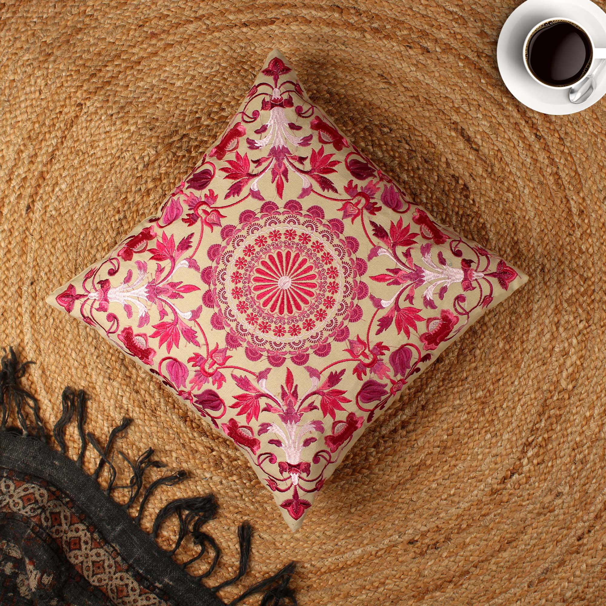 Pink Hand-Made Cotton Cushion Cover