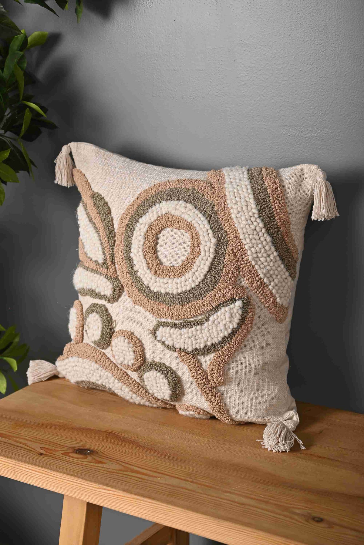 White Embroidered Textured Cotton Square Cushion Cover