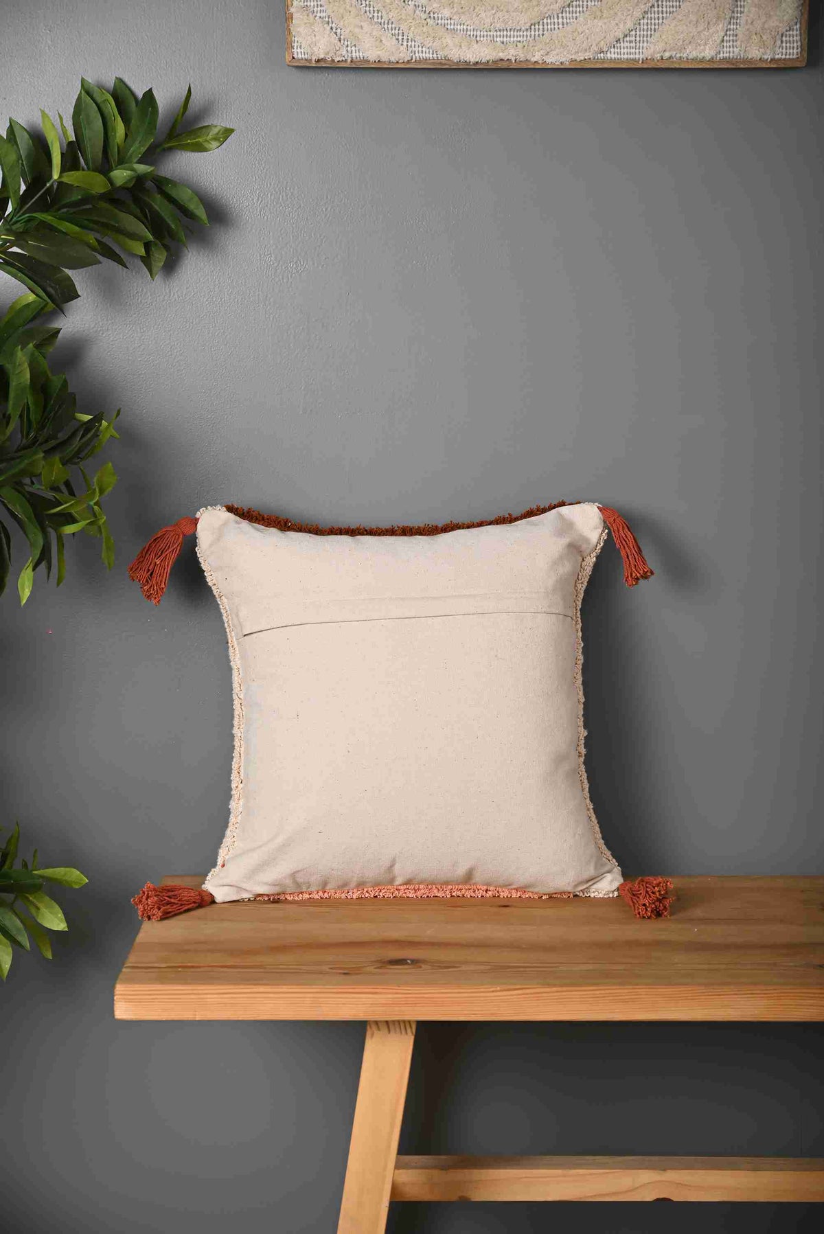Maroon Colour blocked Textured Cotton Square Cushion Cover