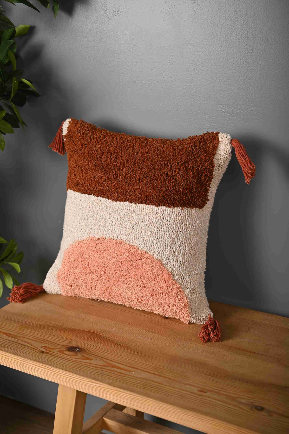Maroon Colour blocked Textured Cotton Square Cushion Cover