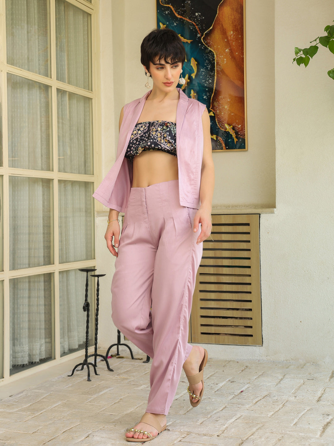 Lavender Square Neck Pure Cotton Top Dyed Co-ords Set for Women