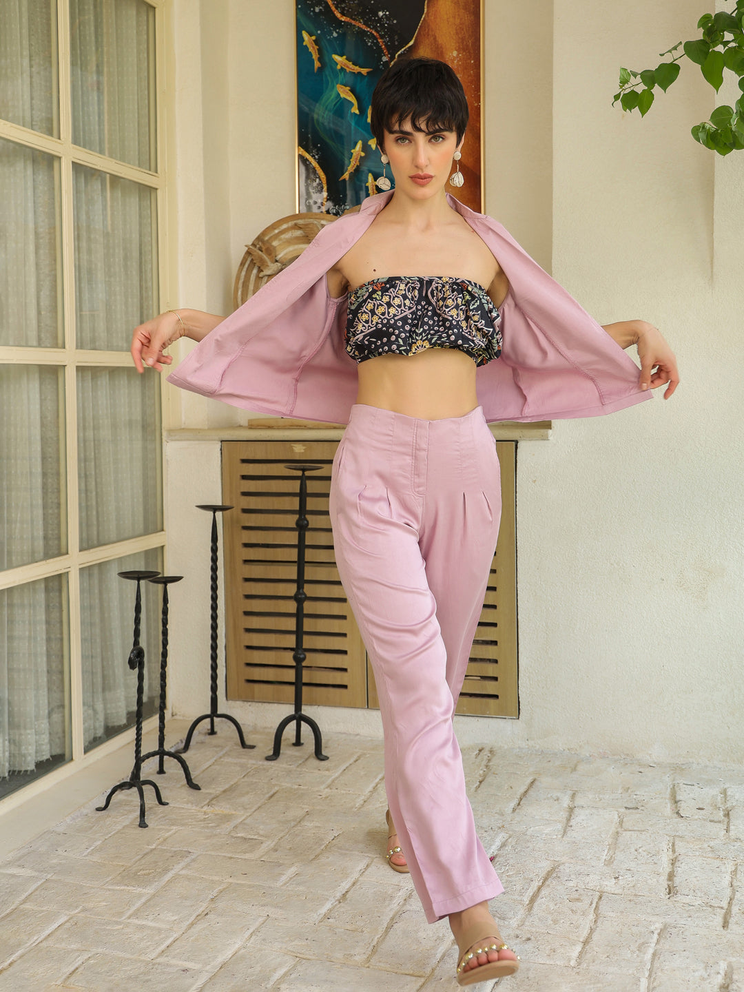 Lavender Square Neck Pure Cotton Top Dyed Co-ords Set for Women