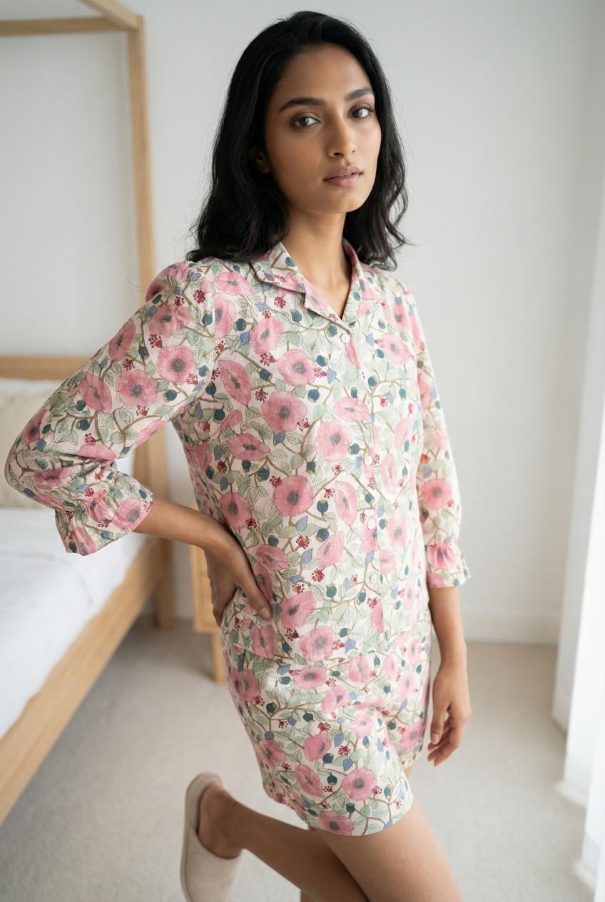 Pink Folral Print Co Ord Set For Women