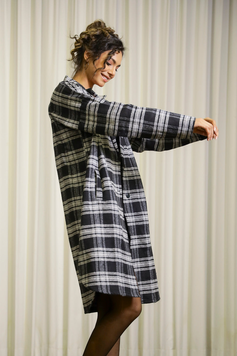 Black Checks Cotton Overcoat